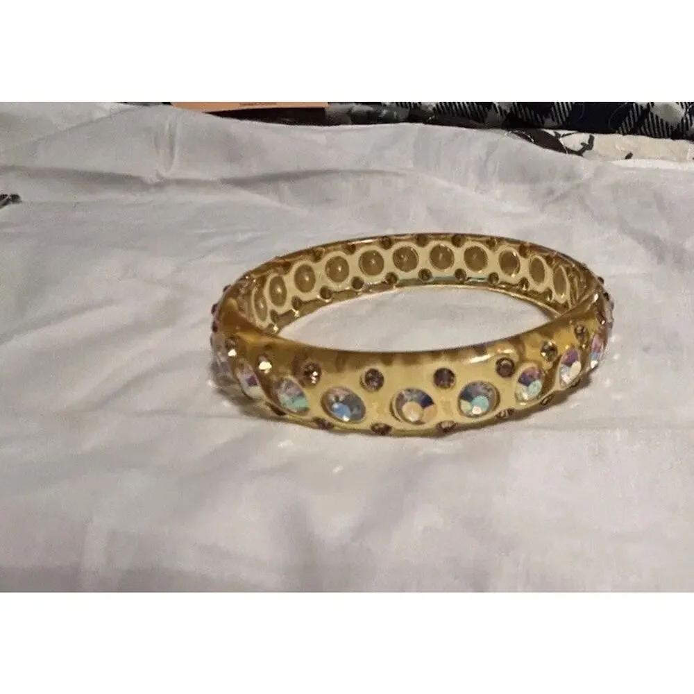 Apple Juice Lucite Bangle Bracelet AB Rhinestone Studded 1950’s Glam Glitter